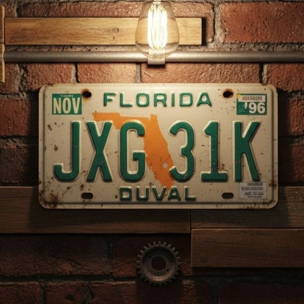 Florida Vintage 1996 License Plate Duval County JXG 31K Green Orange Tag